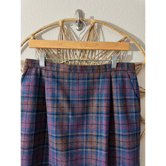 Vintage 90s Pendleton Plaid Wool Skirt w/ Pockets Blue Purple Petites Sz 14P - Picture 2 of 10